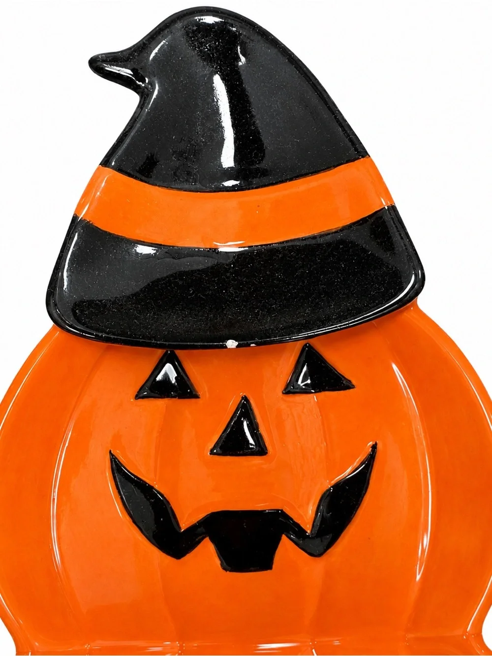 NEW Halloween Ceramic Jack O’ Lantern Platter Set of 2 Witch Hat Pumpkin
